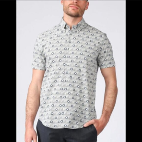 BEN SHERMAN Short Sleeve Retro Blue Print Shirt Sz Medium - Picture 1 of 12